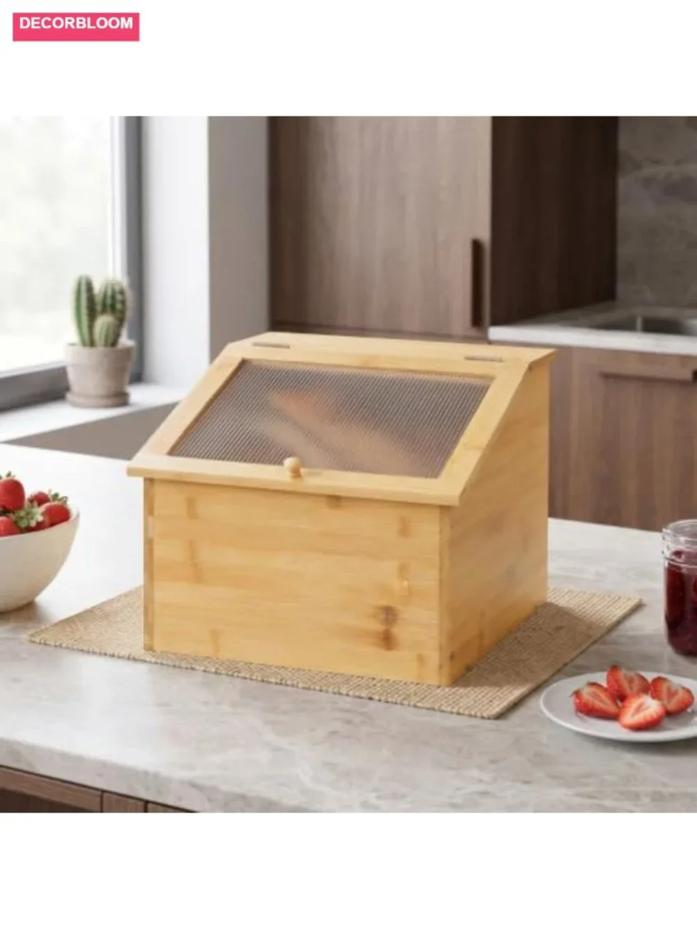 Large Bamboo Bread Box with Acrylic Window, Multipurpose Kitchen Storage